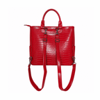 Red vegan alligator leather 3-in-1 utility bag back view with detachable backpack straps