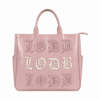 Pink gothic-style LODB 3-in-1 utility bag with contrasting off-white lettering