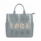Light gray vegan alligator 3-in-1 utility bag with beige stitched LODB logo