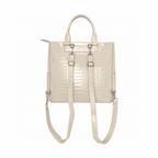 Beige vegan alligator leather 3-in-1 utility bag back view with straps