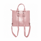 Pink vegan alligator leather 3-in-1 utility bag back view with detachable straps