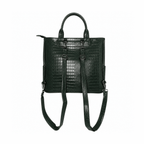 Dark green vegan alligator leather 3-in-1 utility bag back view with backpack straps