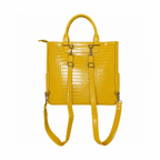 Mustard-yellow vegan alligator leather 3-in-1 utility bag back view with detachable straps