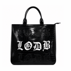 Black vegan alligator leather 3-in-1 utility bag with gothic LODB logo