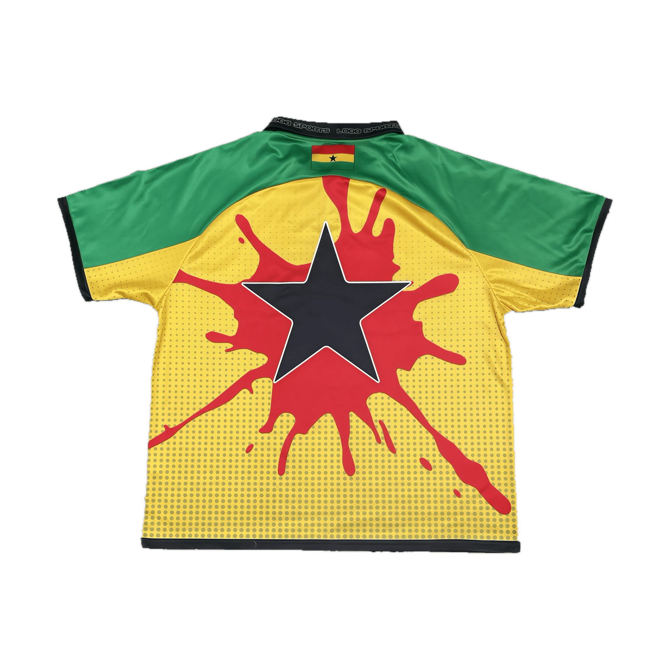 LODB Black Stars jersey back detail with outlined black star and Ghana flag emblem