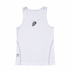 White LODB Renaissance athletic tank with DTF graphic, scoop neck and side seam text