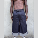 LODB Raw Denim wide-leg cropped pants dark indigo with raw edge finish and orange stitching