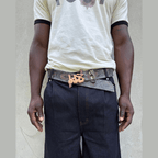 LODB snakeskin belt with copper buckle on model